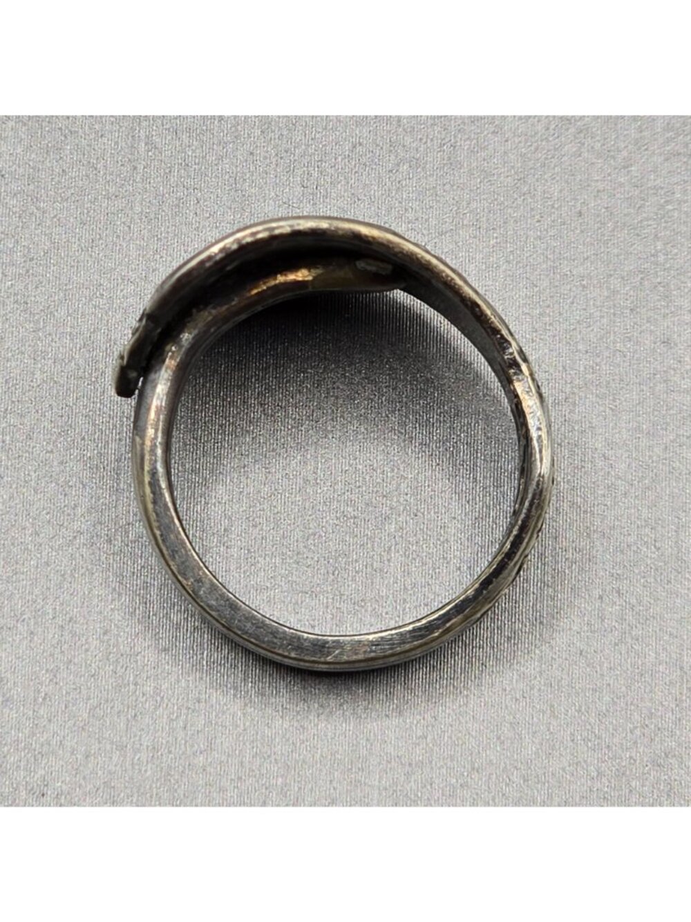 Vintage Oneida Silver Plate Spoon Ring Size 5 Rustic Floral Tapered Adjustable - Picture 3 of 10